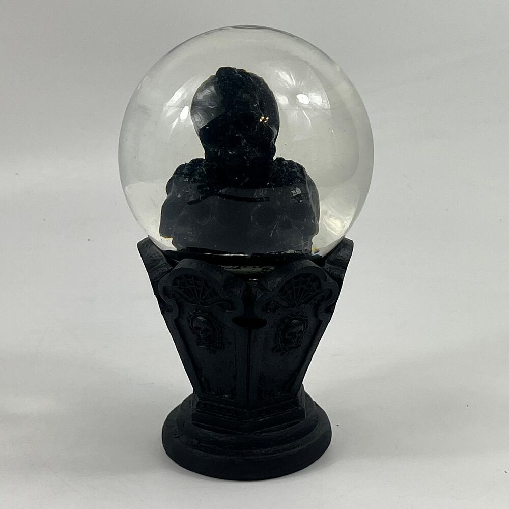 Gothic Skull Bust Musical Waterglobe Black Pedestal Halloween Decor 7.5 In